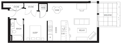 Floor plan 1x1 Open 648 698 sf