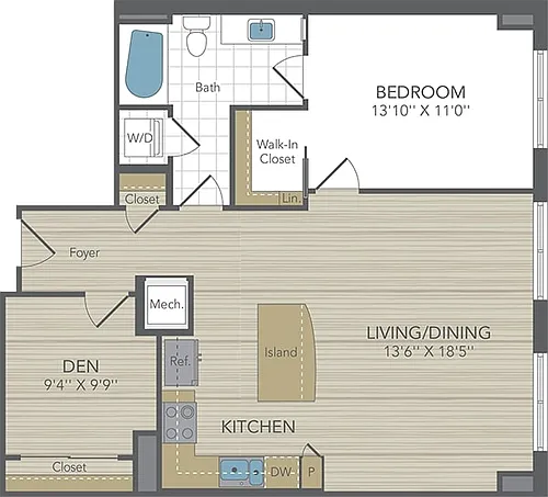 Floor plan 1 Bed 1 Bath Med with Den