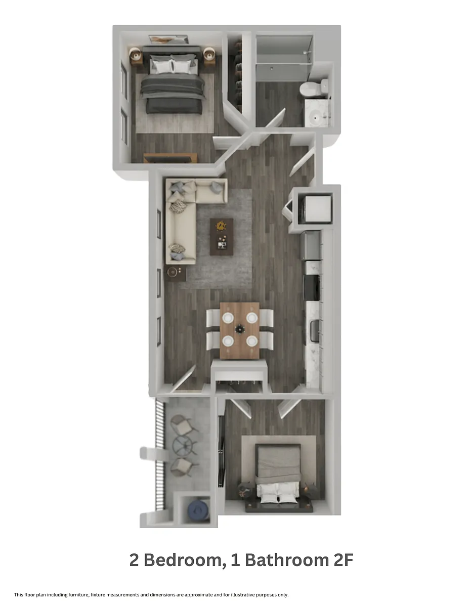 Floor plan Two Bedroom, One Bathroom 2F