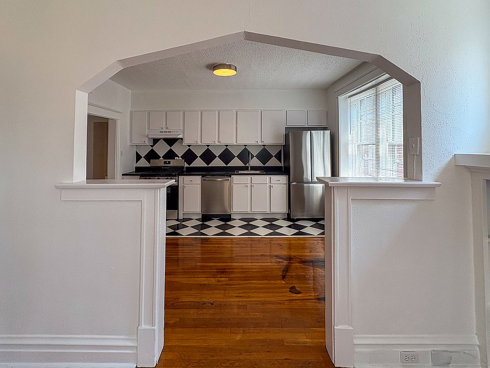 View from living room into kitchen