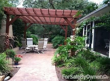 Pergola and fireplace - looking west