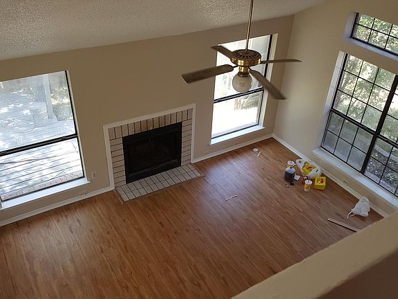 View looking down at living area