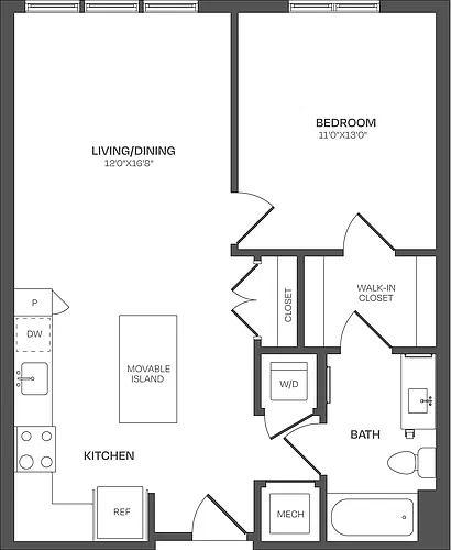 Floor plan 1 Bed/1 Bath-A17