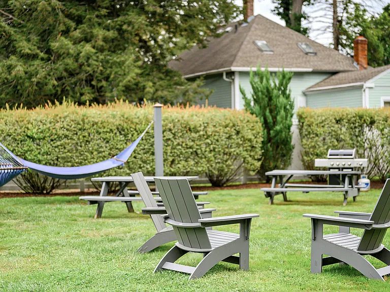 Our event lawn features hammocks, a picnic area, and Adirondack chairs.