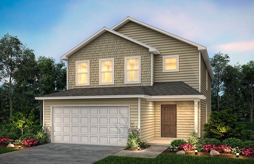 Murray Exterior 4 features stone accents, siding, shakes, covered front door and 2 car garage