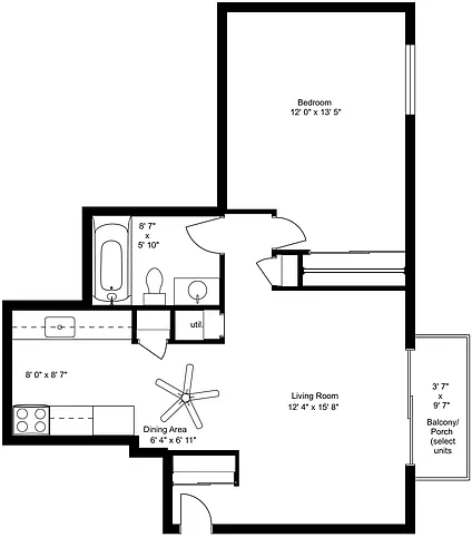 Floor plan 1 Bed 1 Bath Efficiency