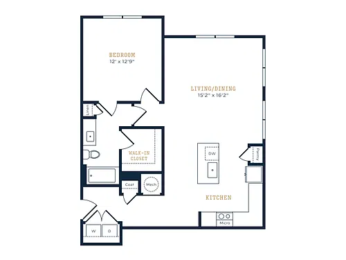 Floor plan 1 Bed, 1 Bath C