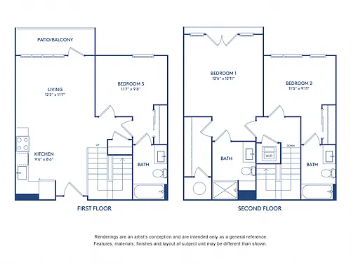 Floor plan 3 BR 3 BA (1190 SF)
