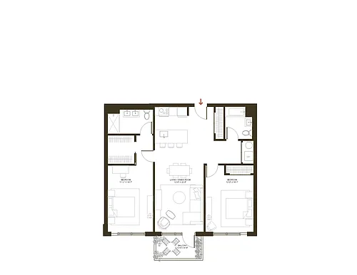 Floor plan 2B-2B W Creekside Balcony