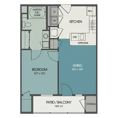 Floor plan 1 Bed/1 Bath Junior