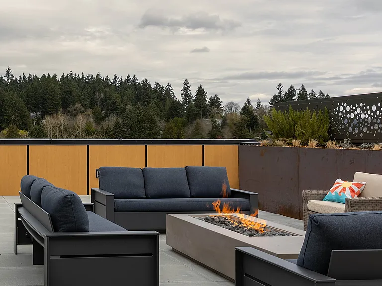 East Building rooftop firepit area