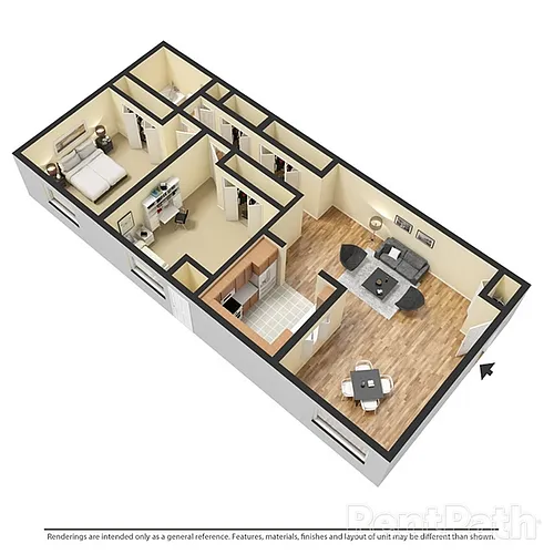 Floor plan 201 - 2 Bed, 1 Bath