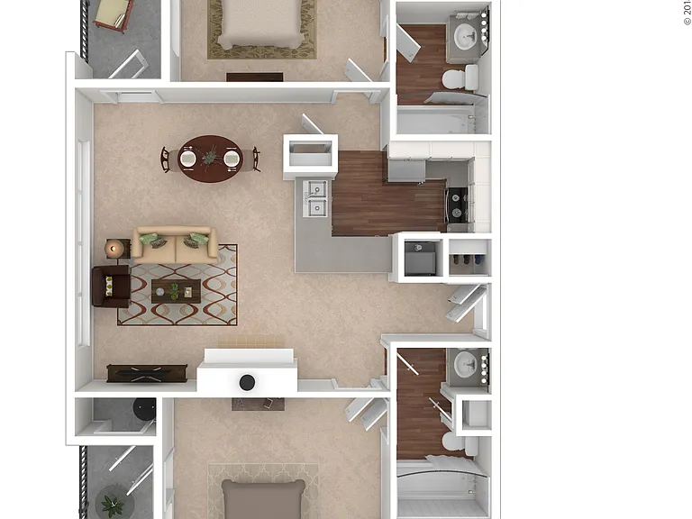 B1 Flat: Beds - 2: Baths - 2: SqFt Range - 1033 to 1033