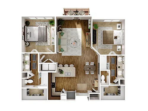 Floor plan 2 Bed, 2 Bath B (140% Income Restricted)