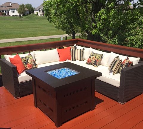 large deck, golf course view