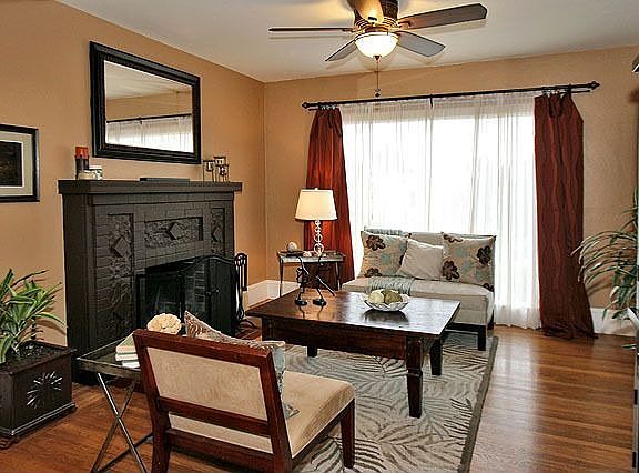 Living room with handsome fireplace