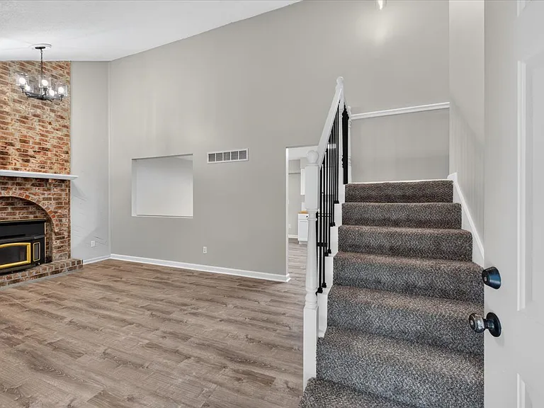 Main level living space with fireplace