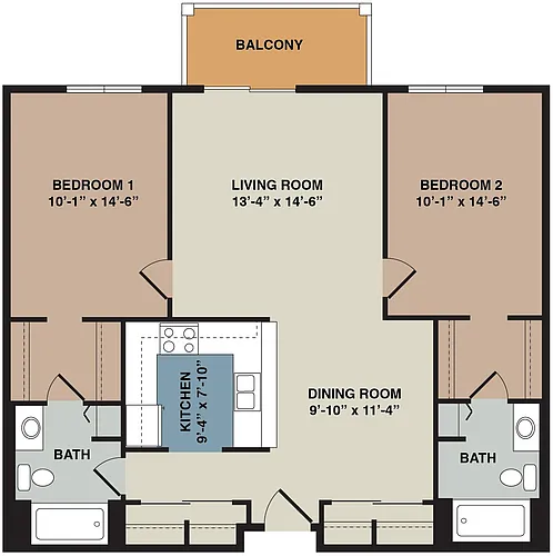 Floor plan 2 Bedroom Split Layout