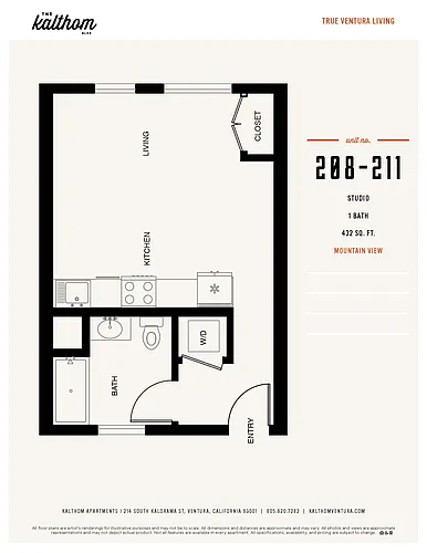 Floor plan Studio, 1 Bathroom