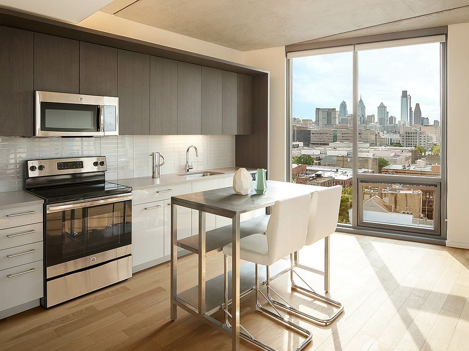 Kitchen with Island and Skyline View