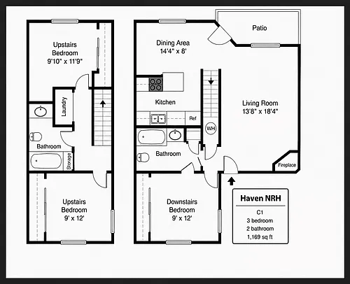 Floor plan C1 - Updated Three-Bedroom