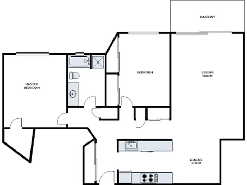 Floor plan 2 Bed / 1 Bath: Type D