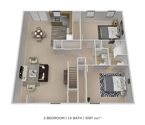 Floor plan Two Bedroom 1.5 Bath - 1,097 sqft