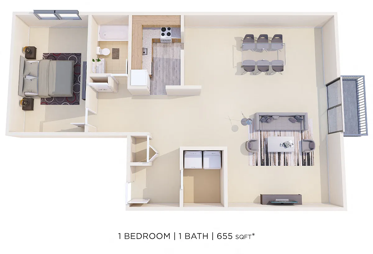 Floor plan One Bedroom - 655 sqft