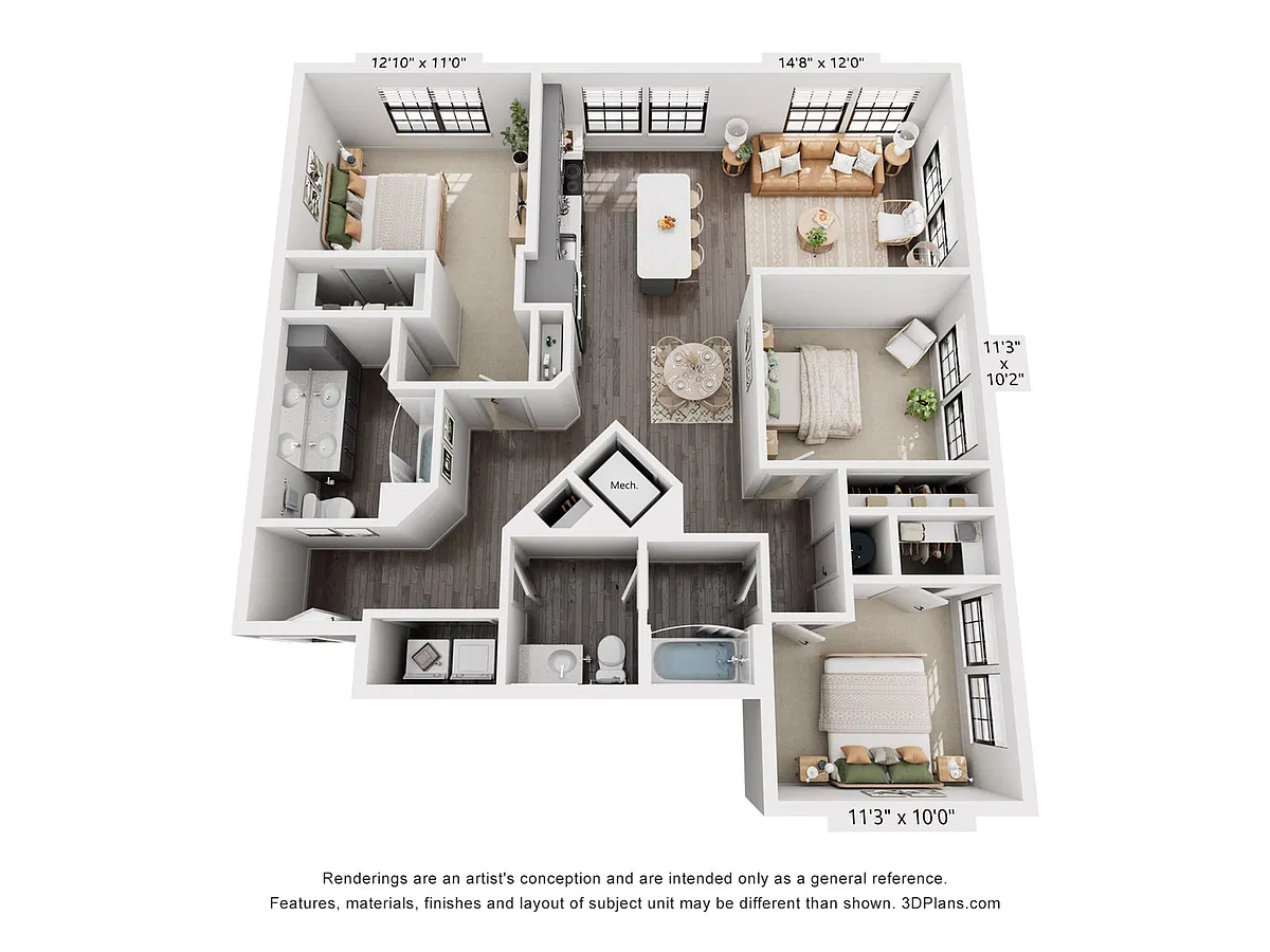 Floor plan 3-Bedroom 2-Bathroom | 1,343 sqft