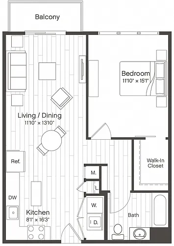 Floor plan 1 Bed/1 Bath-A2