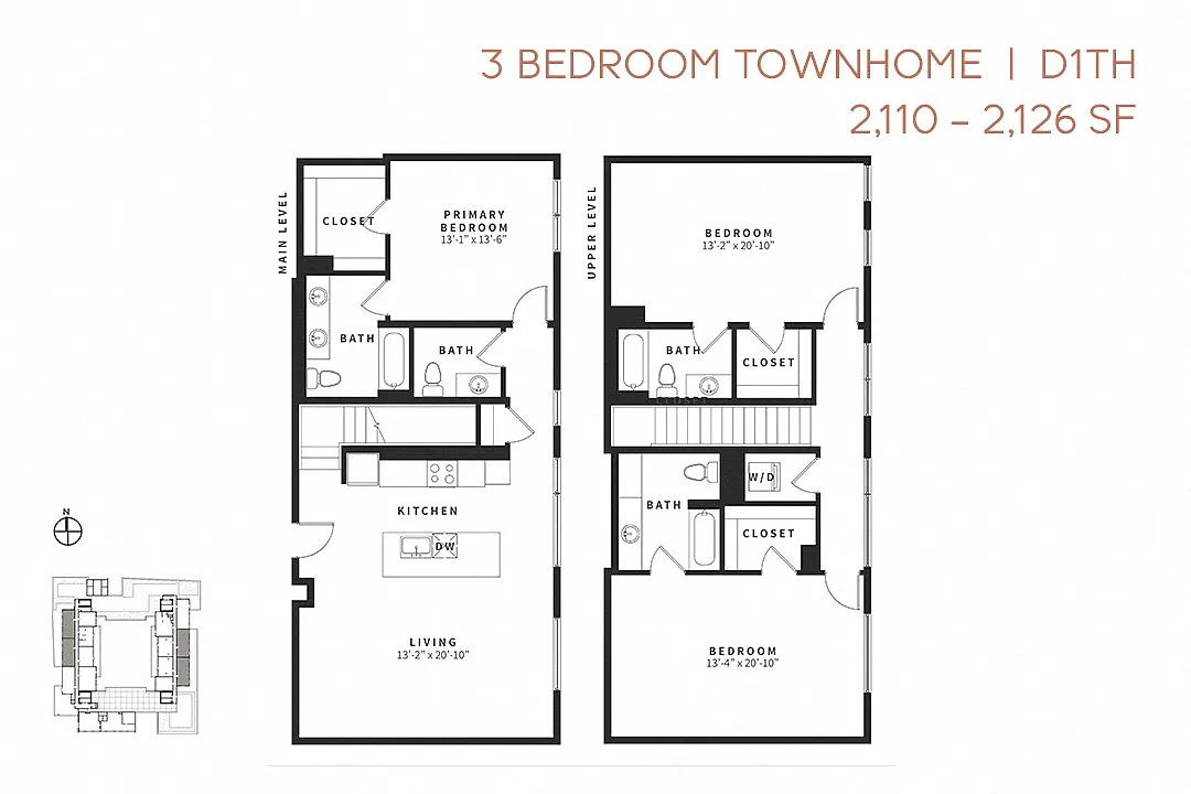 Floor plan Three Bedroom Townhome D1th