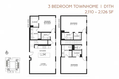 Floor plan Three Bedroom Townhome D1th