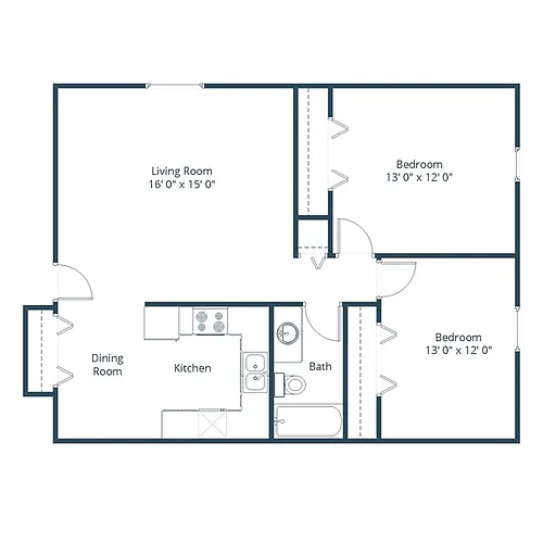 Floor plan Two Bedroom 21B