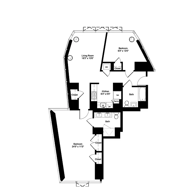 Floor plan Two Bedroom K 2, 7-11 and L 3-6