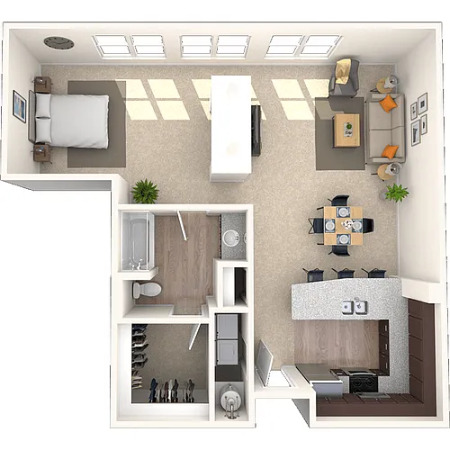 Floor plan Studio 0x1 861-882 SF