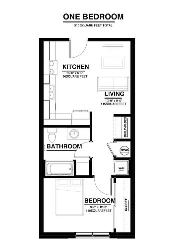 Floor plan 1 Bedroom/1 Bathroom