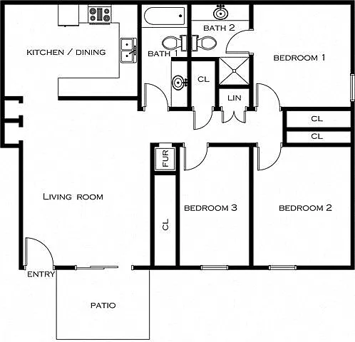 Floor plan 3 Bed 2 Bath