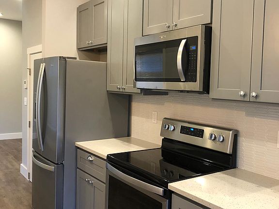 French door fridge, smooth top range and microwave