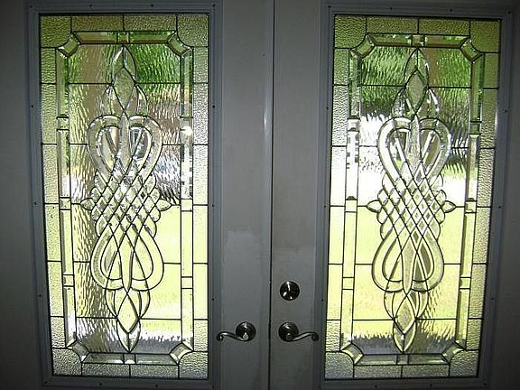 Leaded glass entry doors