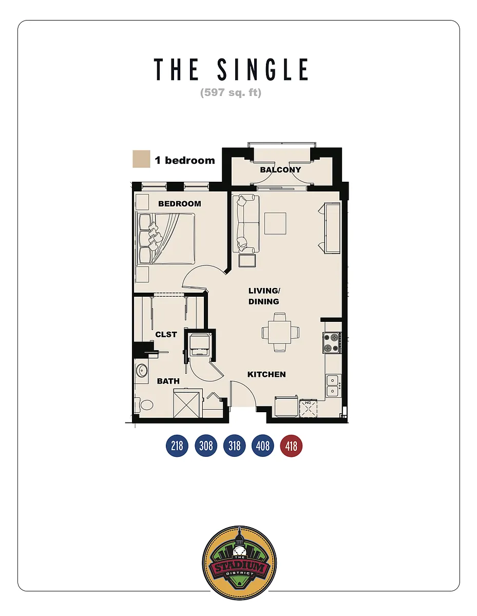 Floor plan 1 Bed 1 Bath