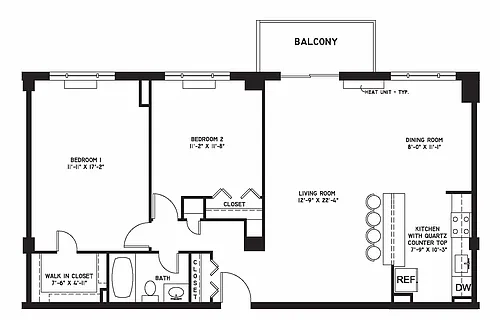 Floor plan 2 Bedroom 1 Bath C Style