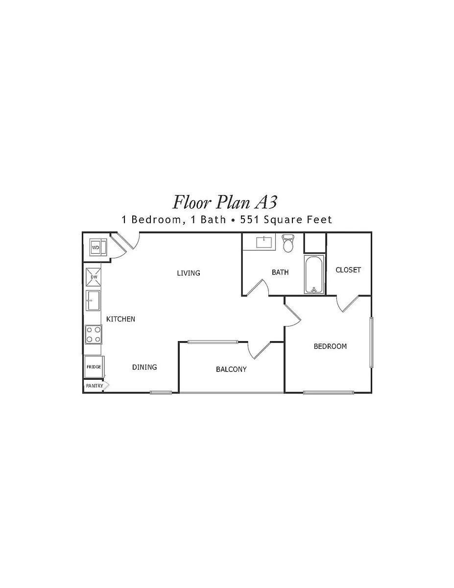Floor plan 1-BR A3 - Below Market