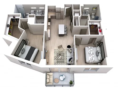 Floor plan Two Bedroom Two Bath (1,147)