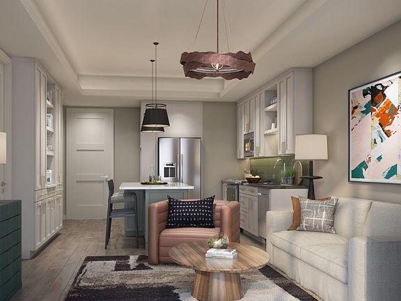 Living Room of a One Bedroom Apartment at The Everett Nashville Yards
