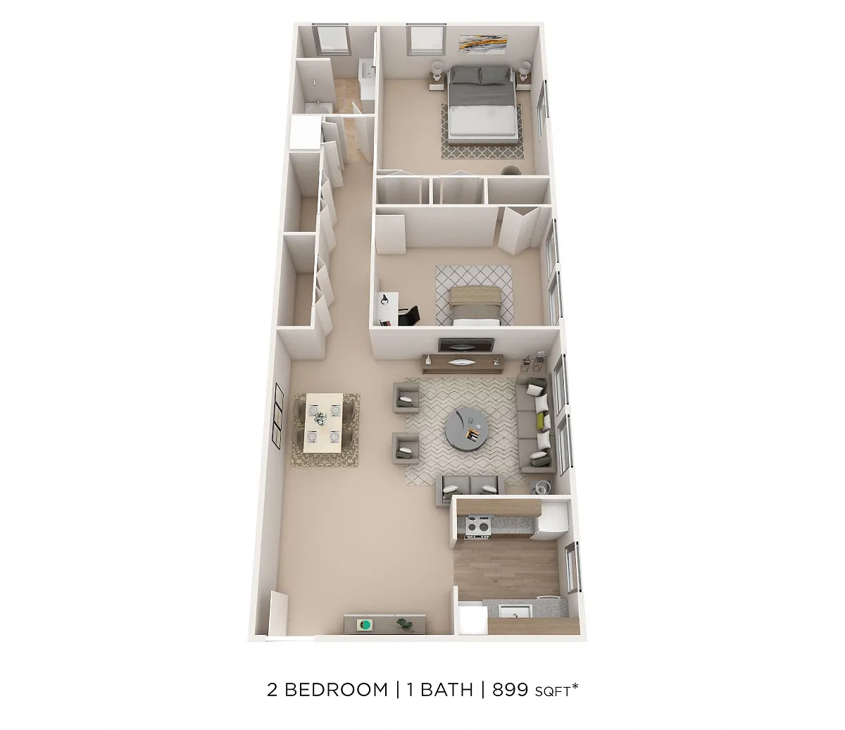 Floor plan Two Bedroom - 899 sqft