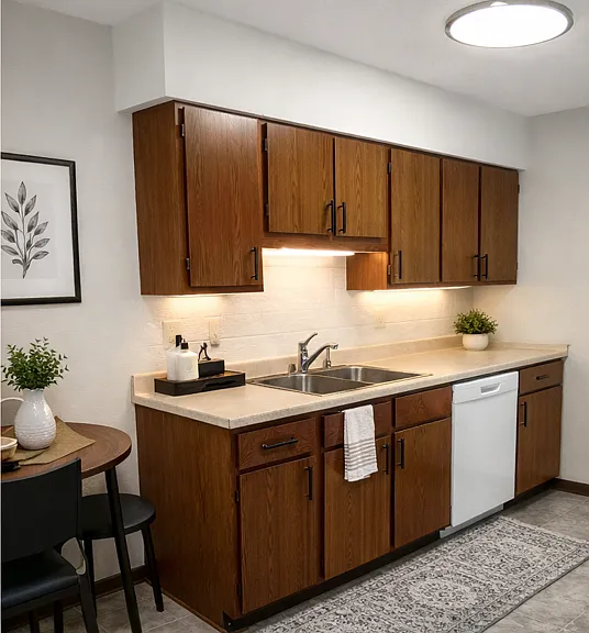 Enjoy a cozy eat-in kitchen. 
This image uses AI to show interior design potential!