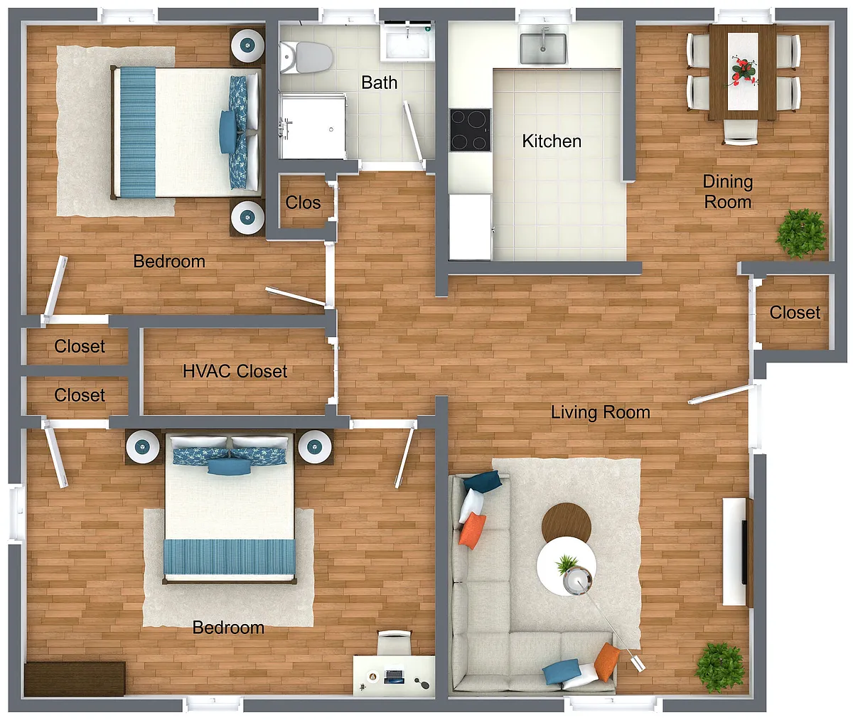 Floor plan 2 BD - D2