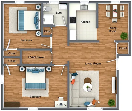 Floor plan 2 BD - D2