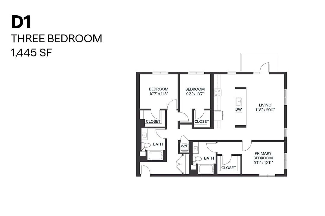 Floor plan Three Bedroom D1