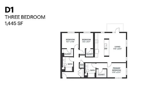 Floor plan Three Bedroom D1